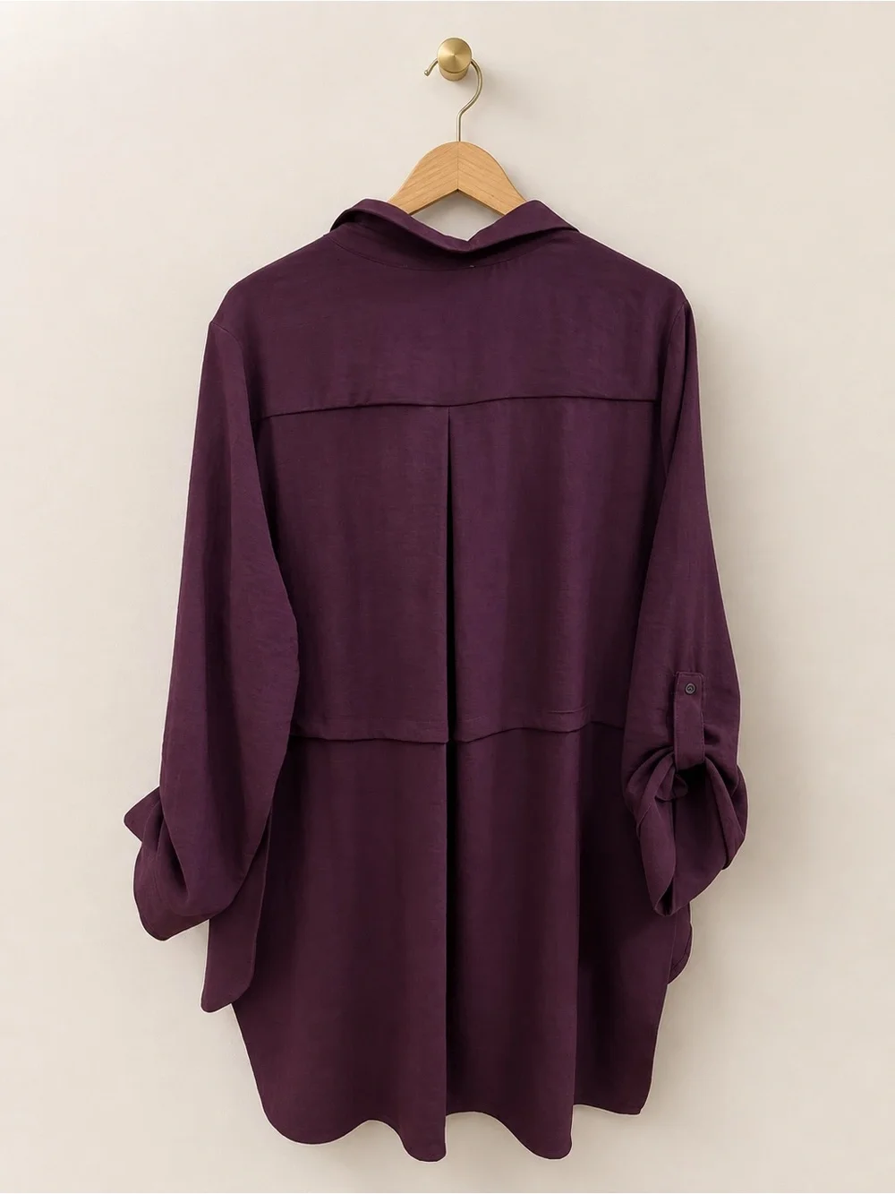 Adyson Parker 1X Burgundy Plum Button Front Tunic Blouse Roll Tab Sleeves